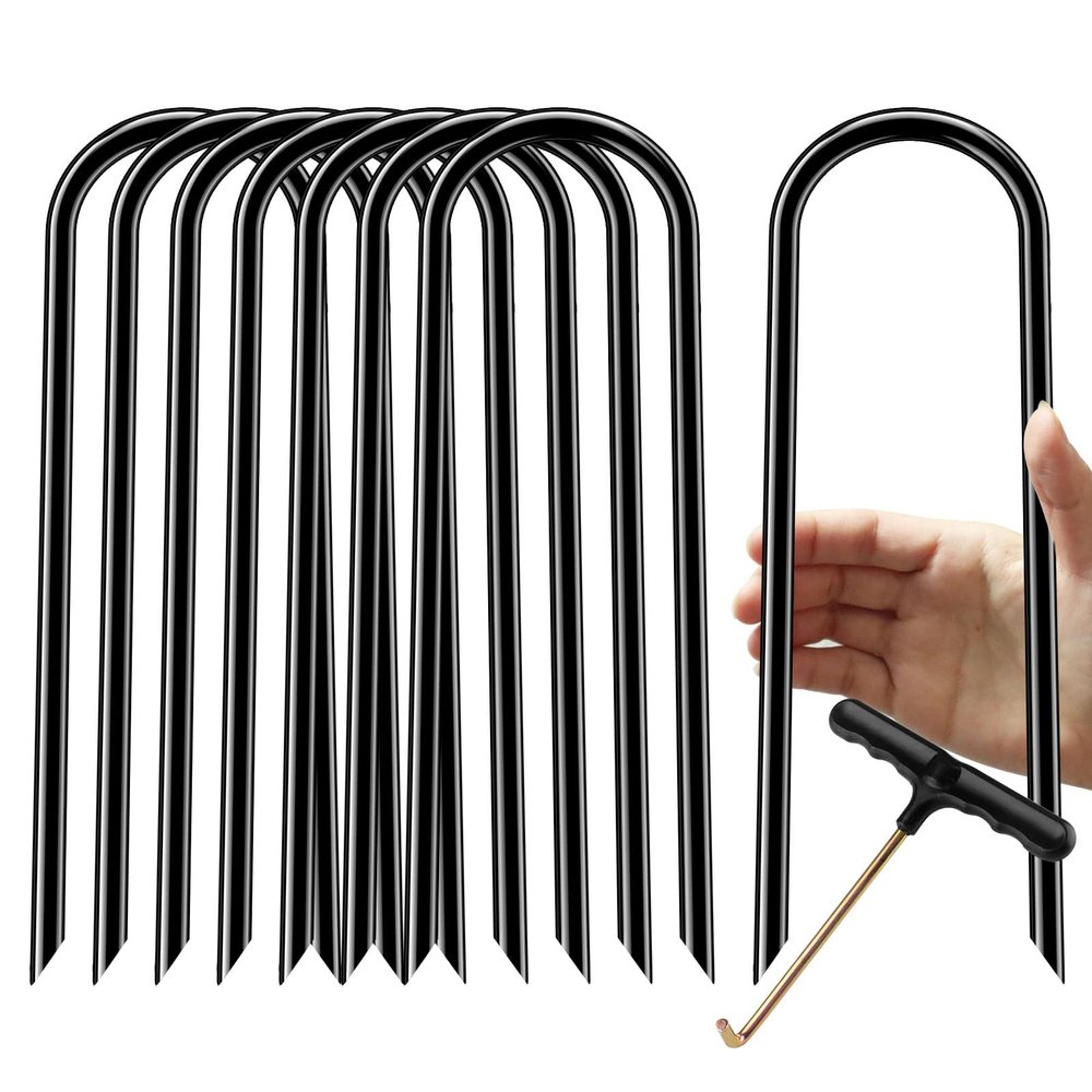 Trampoline Stakes High Wind 12 inch, Heavy Duty Trampoline Anchors 8pcs with T-Hook, U Shape Galvanized Steel Wind Stakes for Trampoline (Black U Type 8pcs)