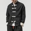 JEKE-DG Men Kung Fu Jacket Linen Tang Suits Chinese Traditional Tai Chi Clothes Mandarin Frog-Button Shirts Disc Buckle Coat (3X-Large,Black) view 4