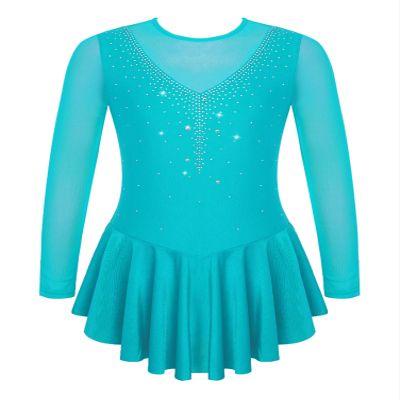 CHICTRY Girls Figure Ice Skating Dress Mesh Diamond Leotard Dance Dress Competition Gymnastics Costume Lake Green 8 Years