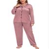 SWOMOG Silk Satin Pajama Set for Plus Size Women Long Sleeve Button Down Pajamas Comfy Silk Pjs 16W Misty Rose view 1