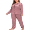 SWOMOG Silk Satin Pajama Set for Plus Size Women Long Sleeve Button Down Pajamas Comfy Silk Pjs 16W Misty Rose view 2