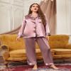 SWOMOG Silk Satin Pajama Set for Plus Size Women Long Sleeve Button Down Pajamas Comfy Silk Pjs 16W Misty Rose view 3