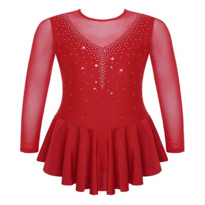 CHICTRY Girls Figure Ice Skating Dress Mesh Diamond Leotard Dance Dress Competition Gymnastics Costume Burgundy 8 Years