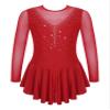 CHICTRY Girls Figure Ice Skating Dress Mesh Diamond Leotard Dance Dress Competition Gymnastics Costume Burgundy 8 Years view 1