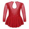 CHICTRY Girls Figure Ice Skating Dress Mesh Diamond Leotard Dance Dress Competition Gymnastics Costume Burgundy 8 Years view 2
