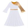 CHICTRY Girls Metallic Praise Dance Dress Long Sleeve Liturgical Worship Costume Church Robe Lyrical Dancewear White 10 Years view 4