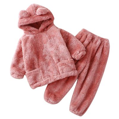 Toddler Kids Baby Girl Boy Clothes Winter Warm Fleece Hooded Bear Ear Sweatshirt Tops And Pants 2Pcs Newborn Baby Boy (Pink, 12-18 Months)