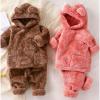 Toddler Kids Baby Girl Boy Clothes Winter Warm Fleece Hooded Bear Ear Sweatshirt Tops And Pants 2Pcs Newborn Baby Boy (Pink, 12-18 Months) view 2