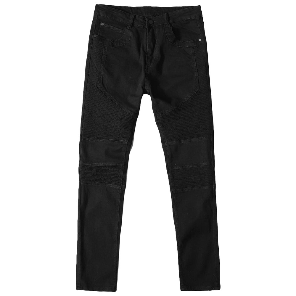 DGHM-JLMY Men's Pleated Slim Stretch Distressed Jeans Fashion Comfort Waist Pants Straight Leg Skinny Denim Pants (Black 1,28)