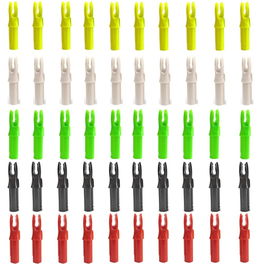 ZSHJGJR 50 Pack Archery Arrow Nock ID 6.2mm/.244" Plastic Insert Arrow Nocks Tail for DIY Hunting Shooting Arrows (Multi-Color-2)