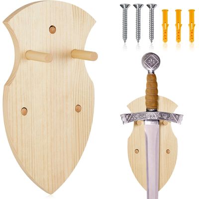 Queekay Wooden Sword Wall Mount Plaque Hanger for Katana Sword Display Stand for Wall Display Plaque with Hardware(Wood Color,Stylish)