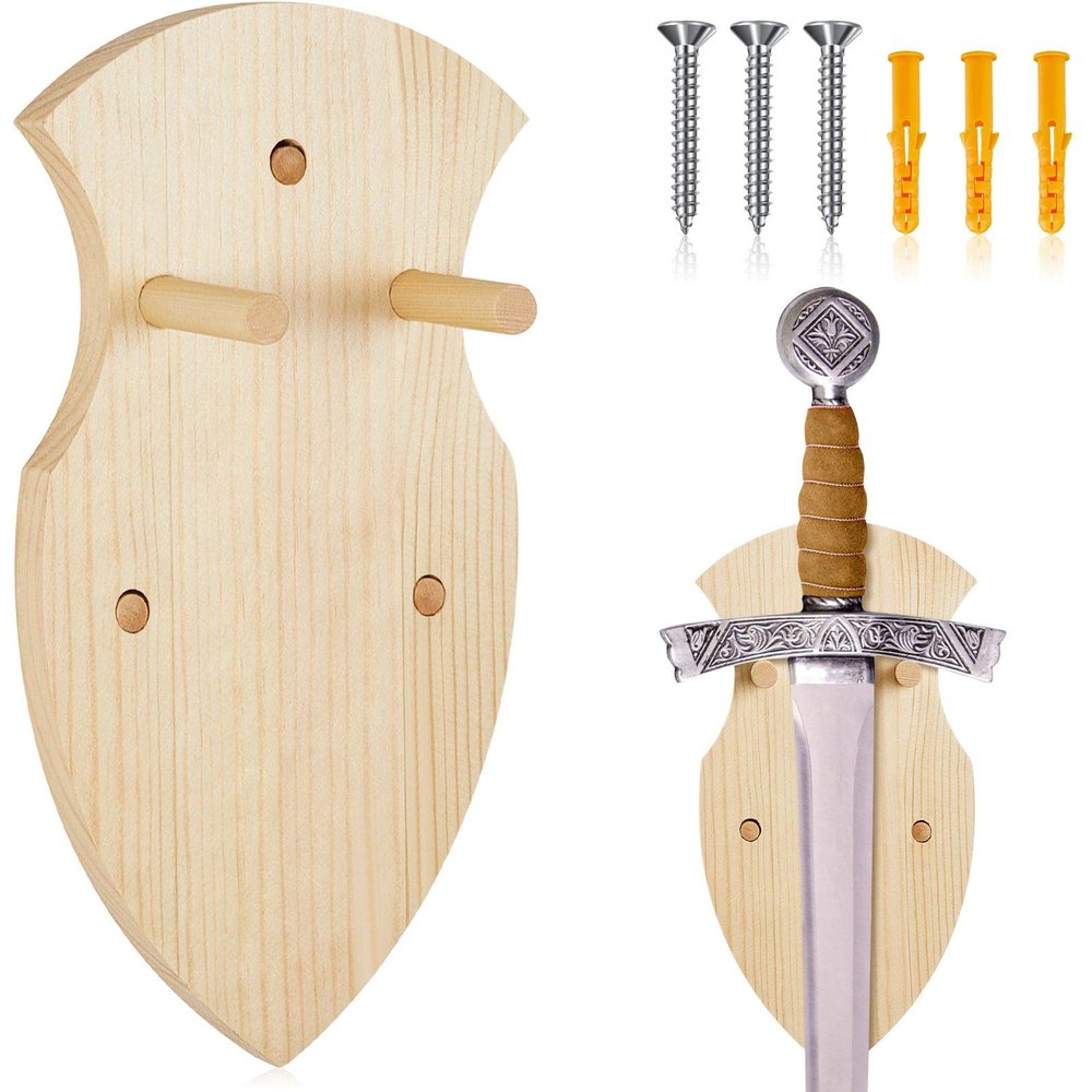 Queekay Wooden Sword Wall Mount Plaque Hanger for Katana Sword Display Stand for Wall Display Plaque with Hardware(Wood Color,Stylish)