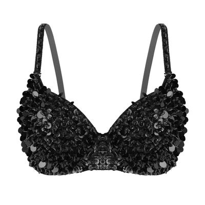 Kvysinly Women's Sparkle Belly Dance Costume Bra Top Sequin Rave Dance Crop Tops Party Club Wear Black Small