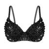 Kvysinly Women's Sparkle Belly Dance Costume Bra Top Sequin Rave Dance Crop Tops Party Club Wear Black Small view 1
