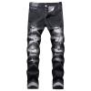DGHM-JLMY Men's Ripped Trend Slim Denim Straight Leg Pants Skinny Fashion Denim with Hole Jean Distressed Destroyed Pant (Black,28) view 1