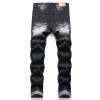 DGHM-JLMY Men's Ripped Trend Slim Denim Straight Leg Pants Skinny Fashion Denim with Hole Jean Distressed Destroyed Pant (Black,28) view 2