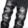 DGHM-JLMY Men's Ripped Trend Slim Denim Straight Leg Pants Skinny Fashion Denim with Hole Jean Distressed Destroyed Pant (Black,28) view 3
