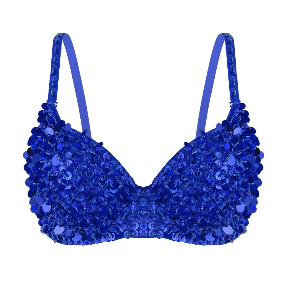Kvysinly Women's Sparkle Belly Dance Costume Bra Top Sequin Rave Dance Crop Tops Party Club Wear Blue Medium