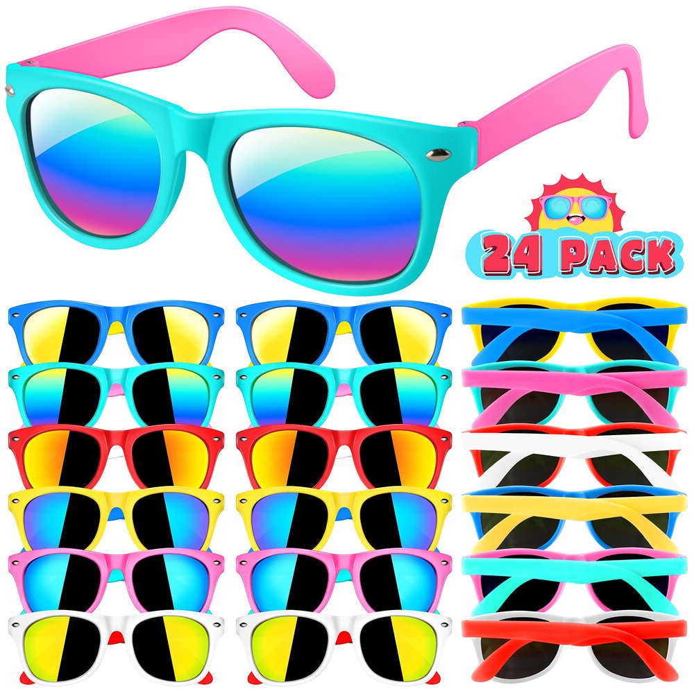 GIFTINBOX Kids Sunglasses Bulk, 24Pack Kids Sunglasses Party Favor with UV Protection for Boys Girls, Birthday Party Supplies for Beach Pool Goody Bag Toy Gift for Kids 3-8
