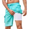 REDTURKEY Men's Swim Trunks Board Shorts Quick Dry Mens Swimming Trunks with Compression Liner Swimwear Bathing Suits with Side Pockets Lake Blue view 1