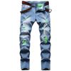 DGHM-JLMY Men Tattered Colored Yarn Slightly Elastic Jeans Ripped Hole Slim-fit Casual Jean Destroyed Straight Denim Pant (Blue,28) view 1