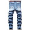 DGHM-JLMY Men Tattered Colored Yarn Slightly Elastic Jeans Ripped Hole Slim-fit Casual Jean Destroyed Straight Denim Pant (Blue,28) view 2