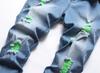 DGHM-JLMY Men Tattered Colored Yarn Slightly Elastic Jeans Ripped Hole Slim-fit Casual Jean Destroyed Straight Denim Pant (Blue,28) view 3