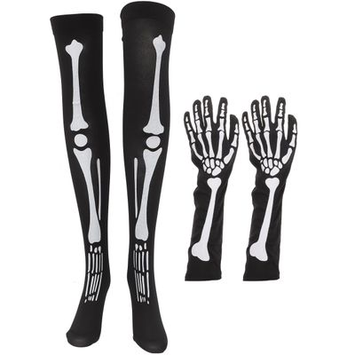 ABOOFAN 1 Set Long Accessory Knee Stockings Cosplay for Thigh Full Stylish Pattern Fashion and Party Costume High Skeleton Socks Gras Mardi Finger Halloween Bones Gloves