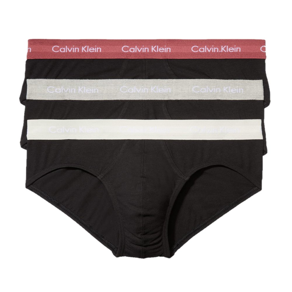 Calvin Klein Men's Cotton Stretch 3-Pack Hip Brief, Black Bodies W/Grey Heather, Silver Birch, Raspberry Blush, X-Large