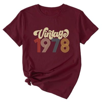 ADANTI Vintage 1978 Shirt for Women 45th Birthday Gift T-Shirts Funny 45 Years Old Birthday Party Tops Blouse Wine