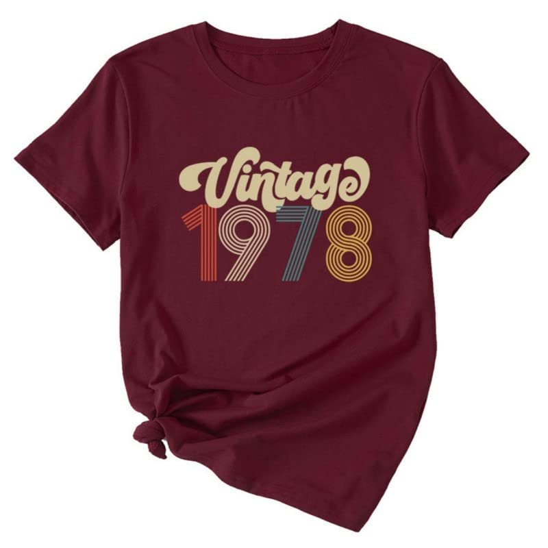 ADANTI Vintage 1978 Shirt for Women 45th Birthday Gift T-Shirts Funny 45 Years Old Birthday Party Tops Blouse Wine