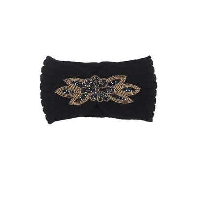 OSALADI Knitted Headband Simple Flower Pattern Woolen Yarn Hair Hoops for Comfortable and Breathable Headdress for Women Elegant Black for Everyday Wear