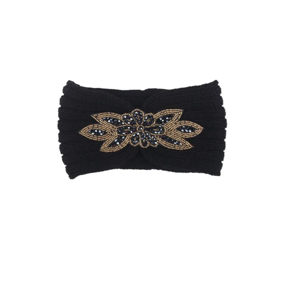 OSALADI Knitted Headband Simple Flower Pattern Woolen Yarn Hair Hoops for Comfortable and Breathable Headdress for Women Elegant Black for Everyday Wear