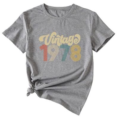ADANTI Vintage 1978 Shirt for Women 45th Birthday Gift T-Shirts Funny 45 Years Old Birthday Party Tops Blouse Grey