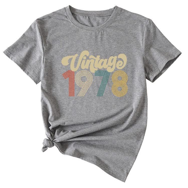 ADANTI Vintage 1978 Shirt for Women 45th Birthday Gift T-Shirts Funny 45 Years Old Birthday Party Tops Blouse Grey