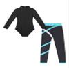 TiaoBug Kids Girls Long Sleeves Gymnastics Ballet Dance Leotard and Leggings Athletic Dancewear Activewear Set Green 7-8 Years view 4