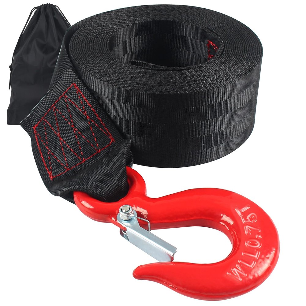 Boat Winch Strap with Hook,Boat Trailer Winch Strap 2 inch x 20 Foot, Great for Truck, Jet Ski and Car Trailers Towing and Heavy Duty Equipment (Black)