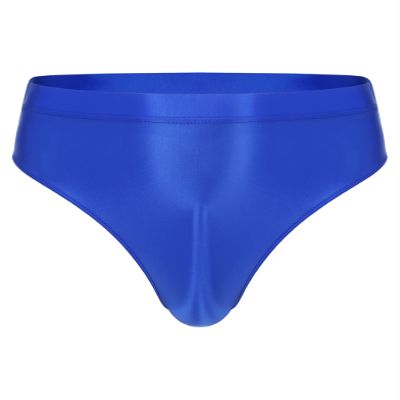 Daenrui Men's Shiny Elastic Waistband Underwear Swim Briefs Bikini Briefs Thong Swimsuit Swimwear Blue Large