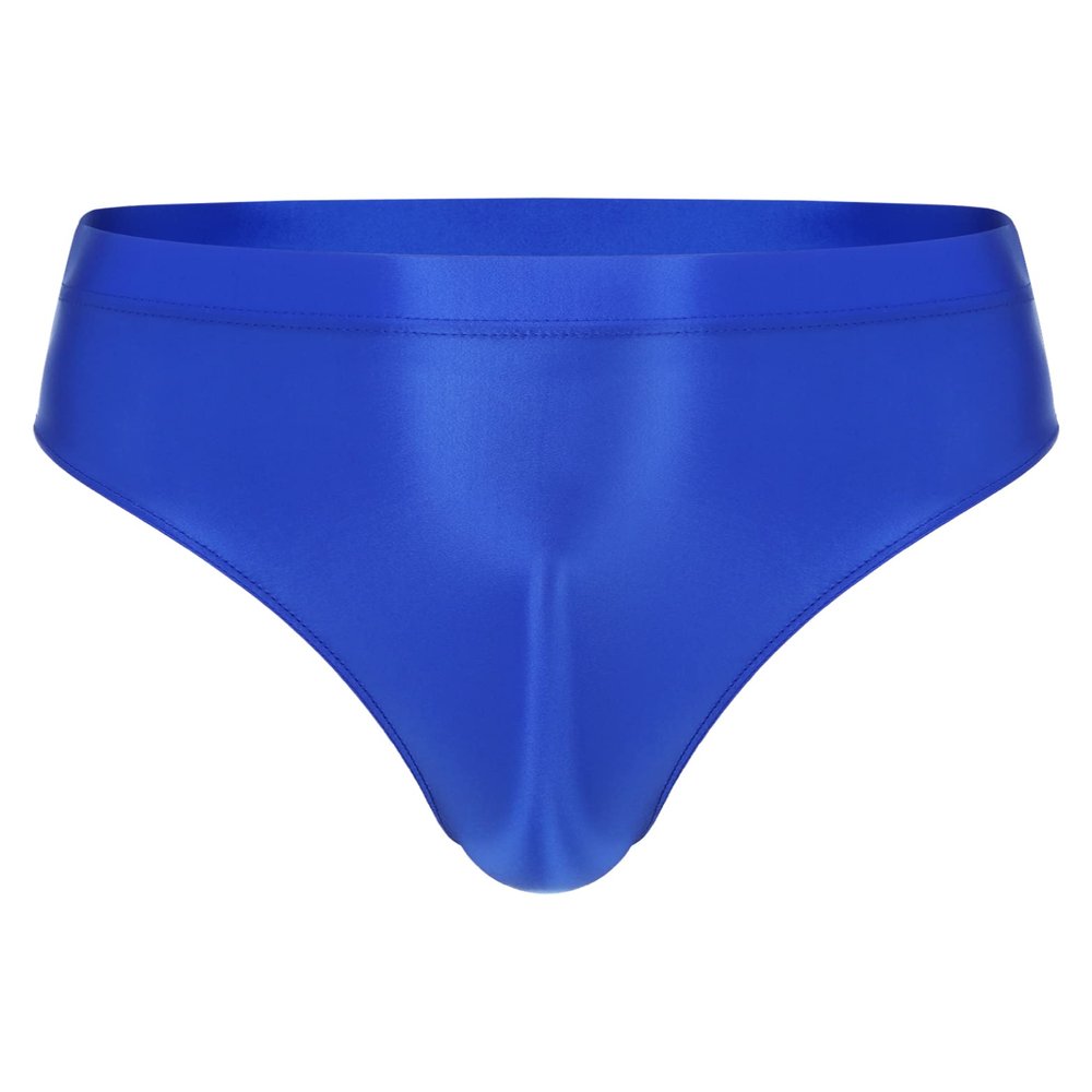 Daenrui Men's Shiny Elastic Waistband Underwear Swim Briefs Bikini Briefs Thong Swimsuit Swimwear Blue Large