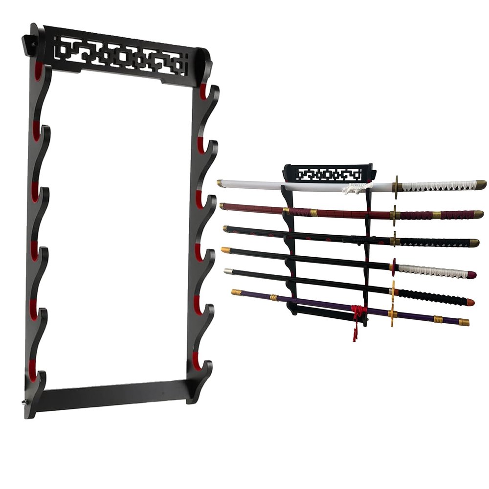GUIIYLGG Sword Holder Katana Wall Mount - 6 Tier Samurai Sword Display Rack Wand Wakizashi Tanto Wall Hanger Sword Rack Sword Stand Display