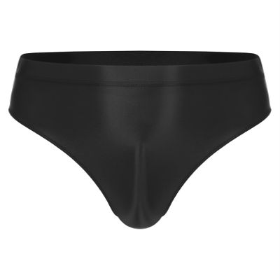 Daenrui Men's Shiny Elastic Waistband Underwear Swim Briefs Bikini Briefs Thong Swimsuit Swimwear Black XX-Large