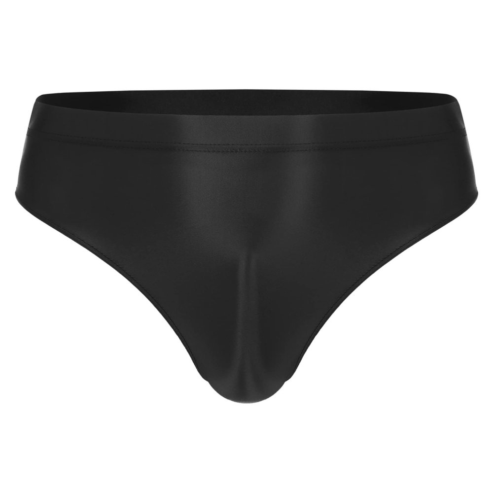 Daenrui Men's Shiny Elastic Waistband Underwear Swim Briefs Bikini Briefs Thong Swimsuit Swimwear Black XX-Large