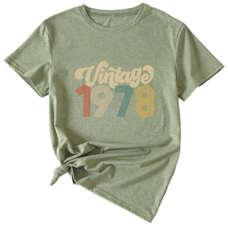 ADANTI Vintage 1978 Shirt for Women 45th Birthday Gift T-Shirts Funny 45 Years Old Birthday Party Tops Blouse Olive Green