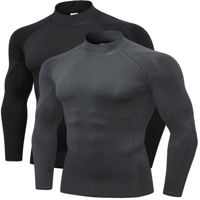 2/3 Pack Men's Compression Shirts Long Sleeve Workout Shirts Mock Turtleneck Athletic Base Layer Active Undershirts Tops