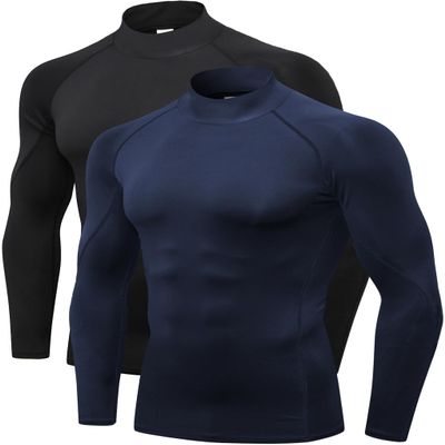 2/3 Pack Men's Compression Shirts Long Sleeve Workout Shirts Mock Turtleneck Athletic Base Layer Active Undershirts Tops