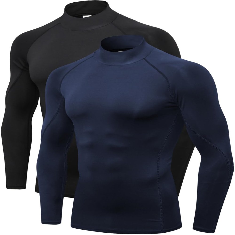 2/3 Pack Men's Compression Shirts Long Sleeve Workout Shirts Mock Turtleneck Athletic Base Layer Active Undershirts Tops