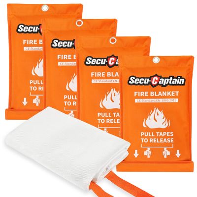 SecuCaptain Emergency Fire Blanket for Home and Kitchen - 4 Pack 40"x40" Flame Supppression Fiberglass Fire Blankets for House Camping Car Office Warehouse Survival Safety