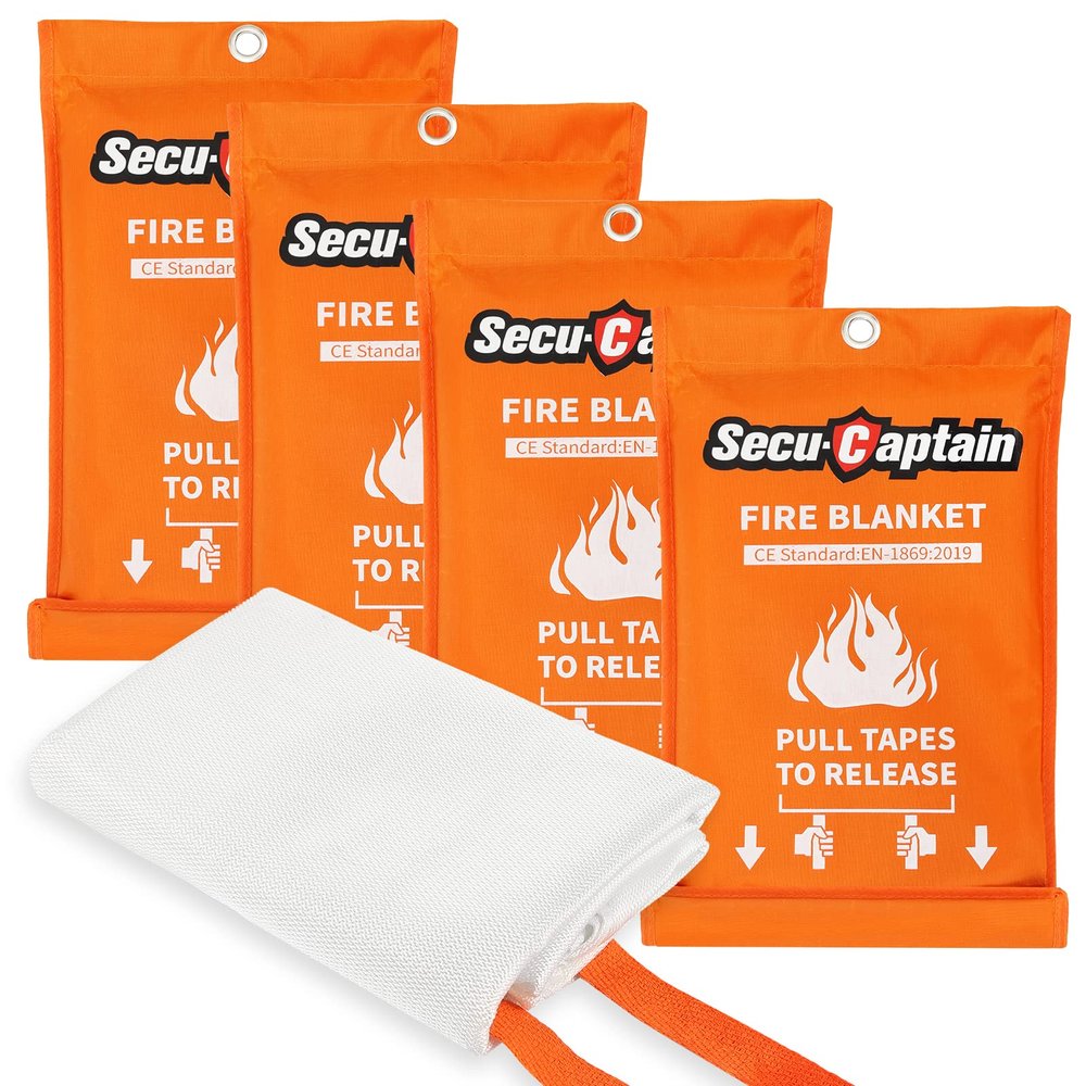 SecuCaptain Emergency Fire Blanket for Home and Kitchen - 4 Pack 40"x40" Flame Supppression Fiberglass Fire Blankets for House Camping Car Office Warehouse Survival Safety
