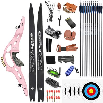 62" Takedown Recurve Bow Arrows Kit 30-60lbs Hunting Bow Metal Riser Longbow for Adult Youth Outdoor Shooting Right Hand (30Lbs, Pink)