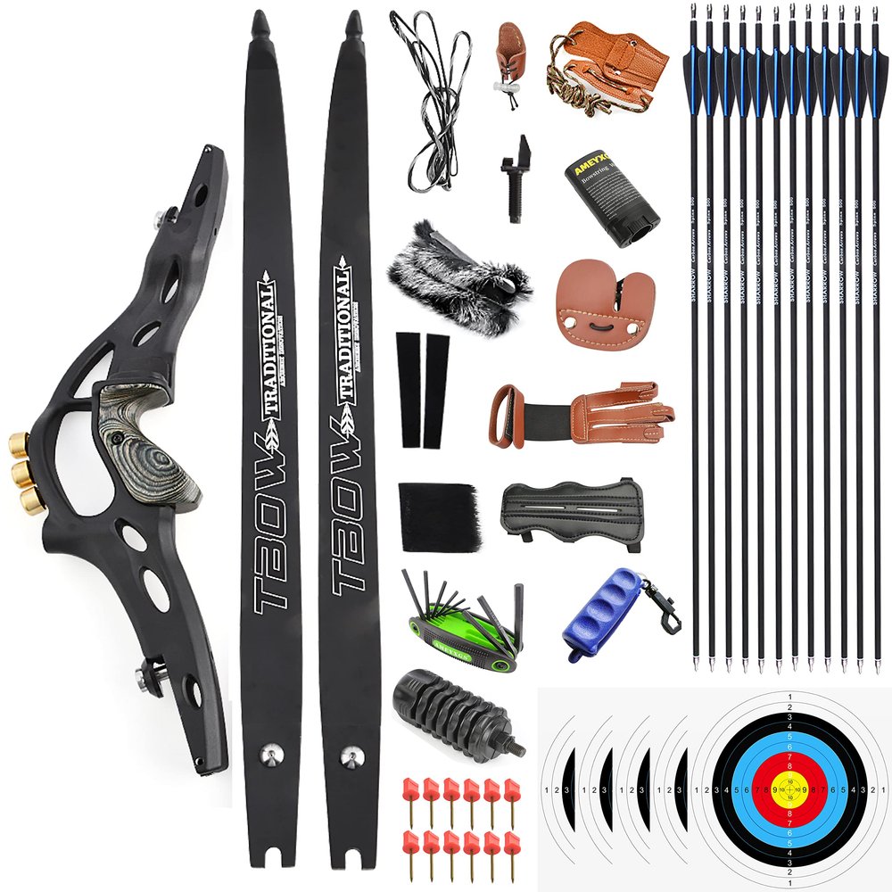 62" Takedown Recurve Bow Arrows Kit 30-60lbs Hunting Bow Metal Riser Longbow for Adult Youth Outdoor Shooting Right Hand (60Lbs, Black)